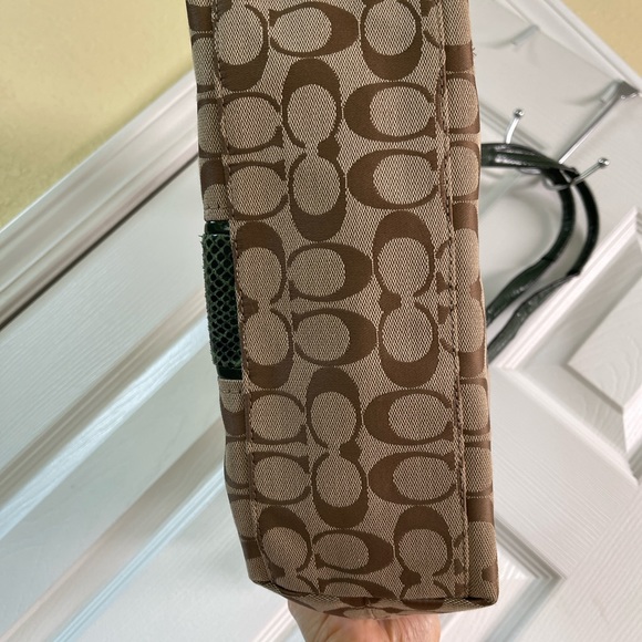 Coach Shoulder Bag- Signature canvas with Green Snakeskin—NEW! - Picture 3 of 10